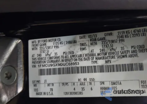 2013 Ford Escape Se из США, поврежденный, VIN 1FMCU9GX9DUC68953